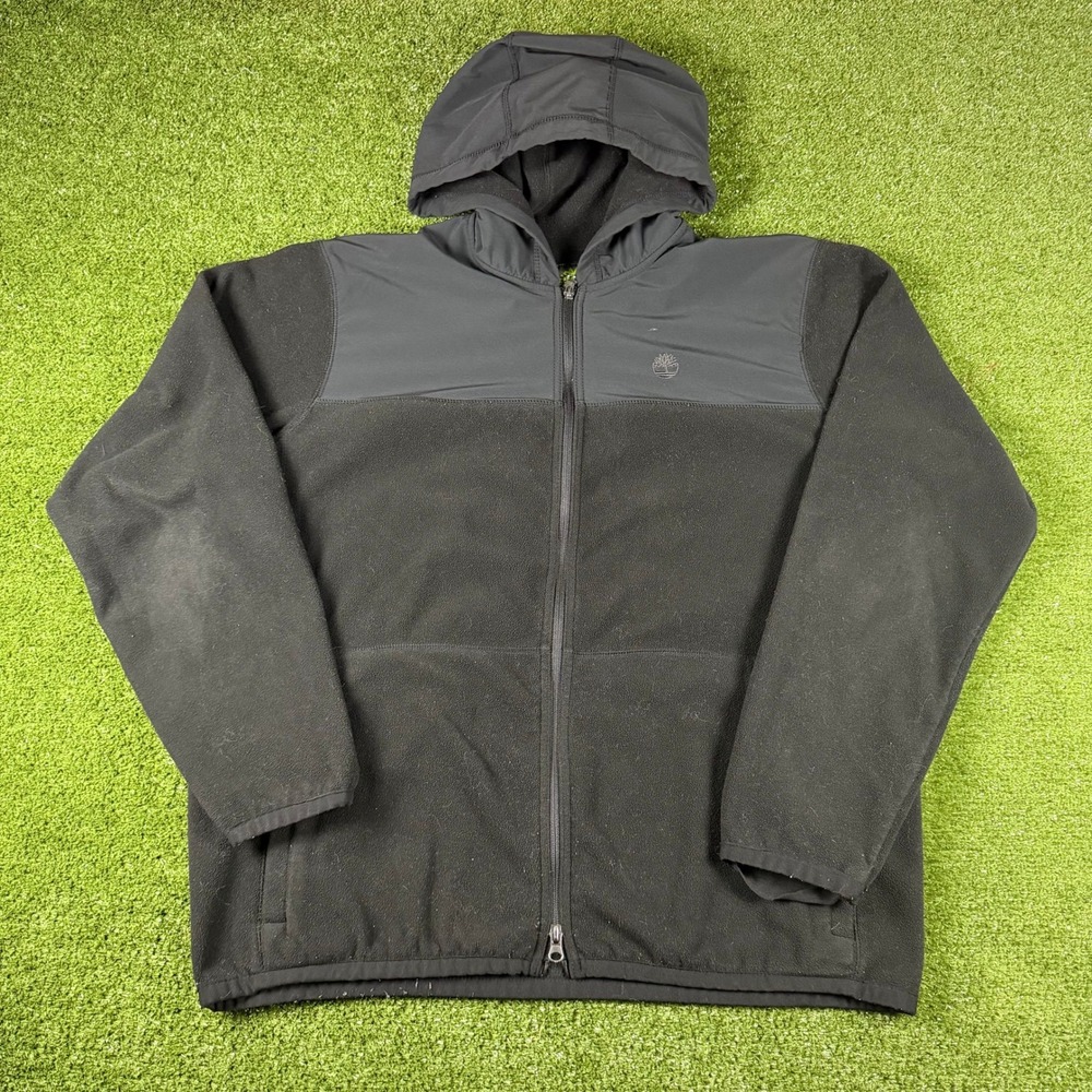 Timberland Mens XL Black Fleece Full Zip Hooded Jacket Mixed Media RN 36543